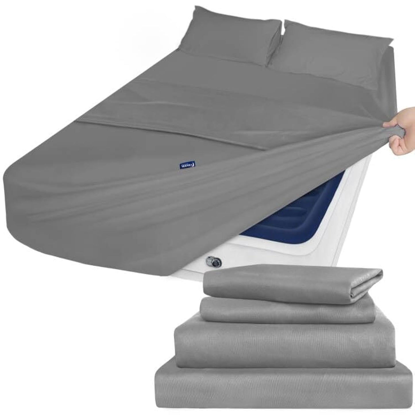 Moonsea Air Mattress Queen Sheet Set Deep Pocket Queen Sheets - 4 Piece Bed Sheets Queen Size Fade Resistant Fits 16in to 24in Pillow Top Air Bed Mattress - Grey