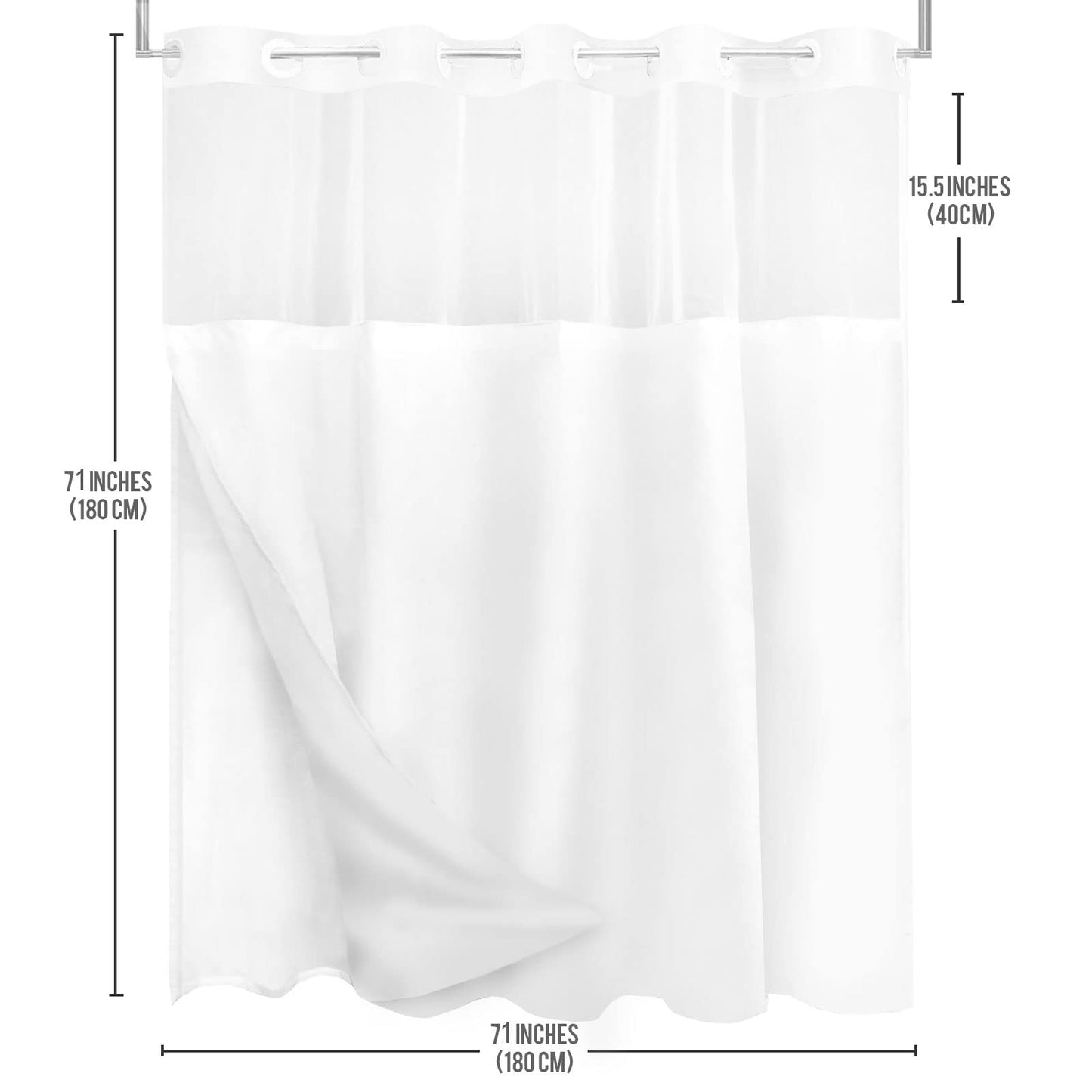 Tititex No Hooks Snap in Liner Abstract Curve Lines Sage Green White Shower Curtain, Hotel Luxury Double Layers Without Hooks Waterproof Fabric & See-Through Top Window Bathroom 71x71 Inch