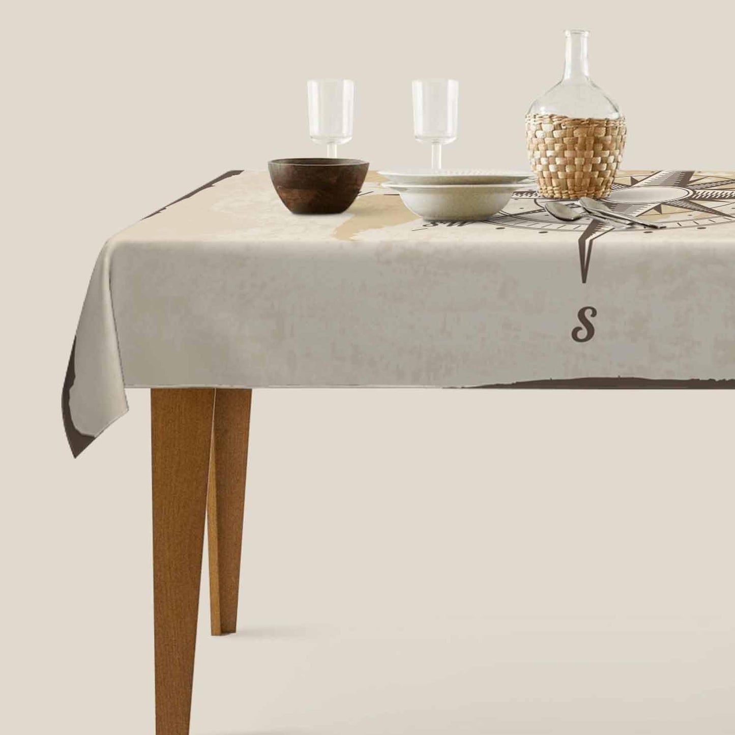 LoLo UoUo Compass Table Cloth for Rectangle Table 60x84 Inch Old World Map Nautical Compass Kitchen Table Cover Decorations for Home Dinner Party Outdoors Picnic