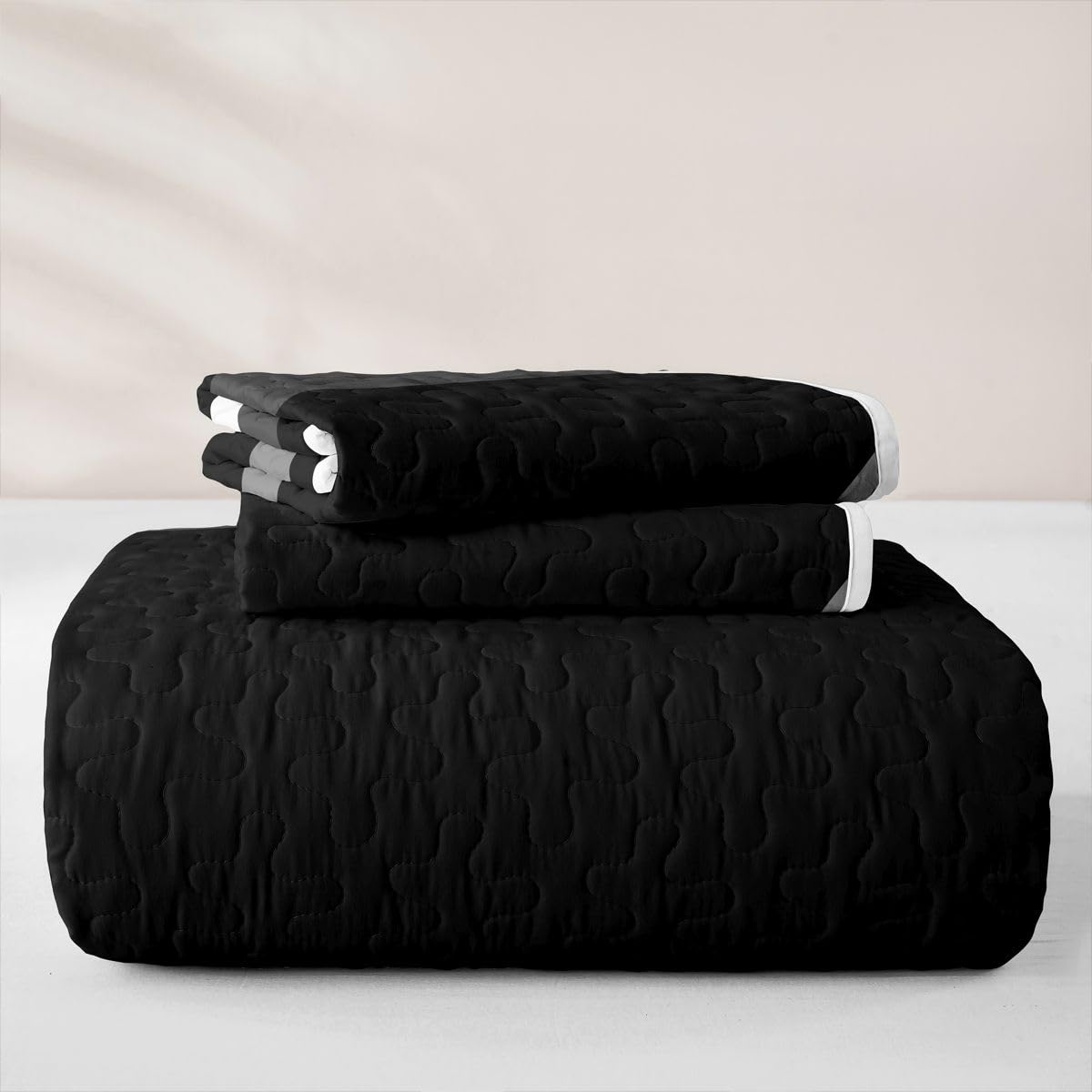 Erosebridal Gray Black White Striped Quilt Set for Adult Women Men - Modern Abstract Quilt Twin Geometric Lines Quilted Bedspread Aesthetic Boho Coverlet Bedroom Decor