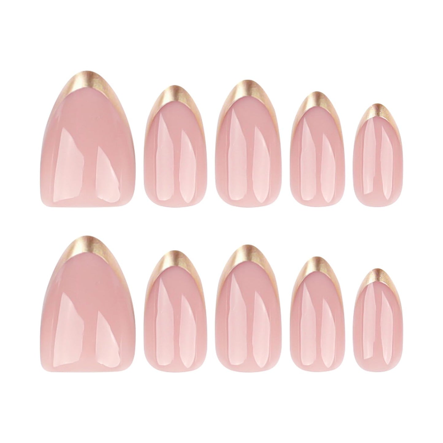 LPOODDNU French Tip Press on Nails Almond Fake Nails Medium False Nails with Gold Tips Design Glue on Nails Glossy Pink Acrylic Nails Press ons Full Cover Stick on Nails for Women Manicure 24Pcs