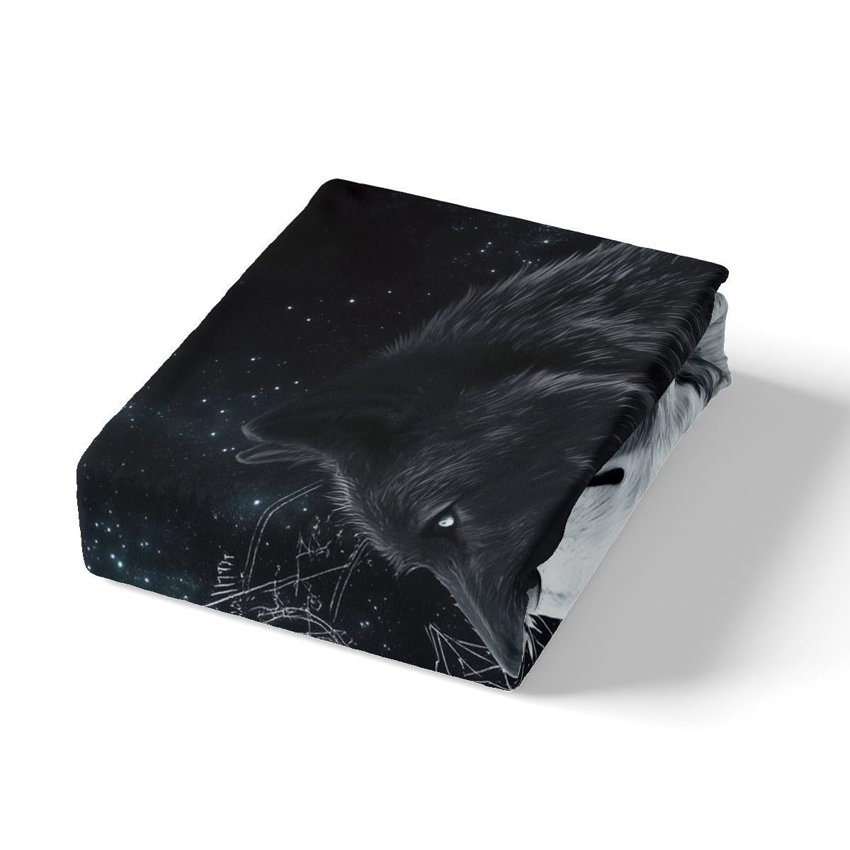 Castle Fairy Black White Wolf Bed Sheets Full Size,Sun Moon Starry Sky Bedding Set 4Pcs for Kids Boys Men Adult Room Decor,Wild Animals Fitted Sheet Cool Black Soft Top Flat Sheet,2 Pillowcases