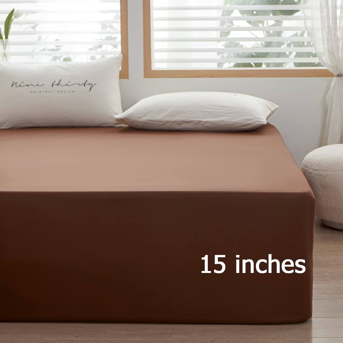 Rushrushlulu Bedding Queen Size Fitted Sheet Only- Bottom Mattress Fitted Sheet-Fits 15inches Deep Mattress Pocket -Soft and Microfibe-Shrinkage and Fade Resistantr-Easy Care-Brown