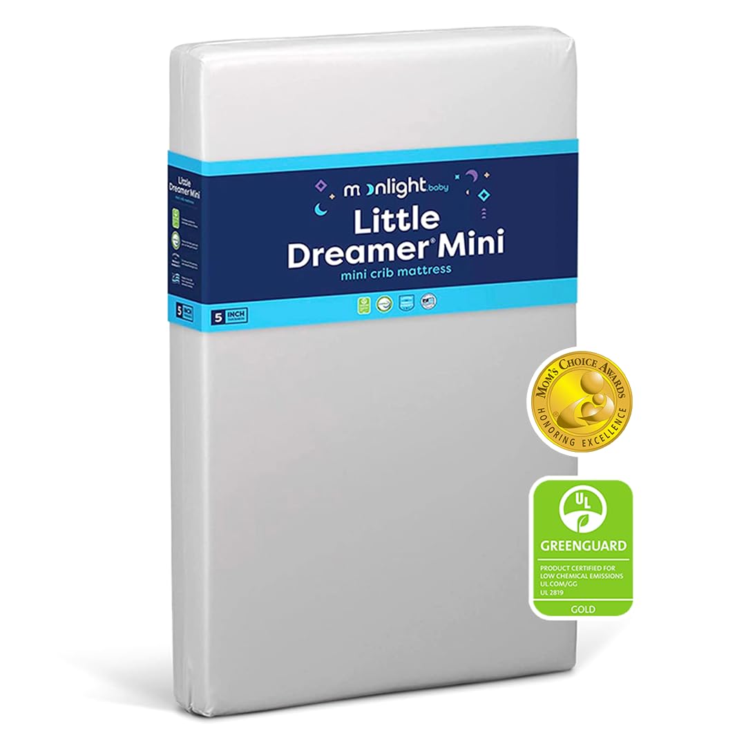 Moonlight Slumber Little Dreamer Mini Crib Mattress – Dual-Sided Baby and Toddler Mattress, Firm Infant Support, Waterproof and Hypoallergenic, 5" Foam, Mini Crib Size, 24 x 38 x 5, Made in USA