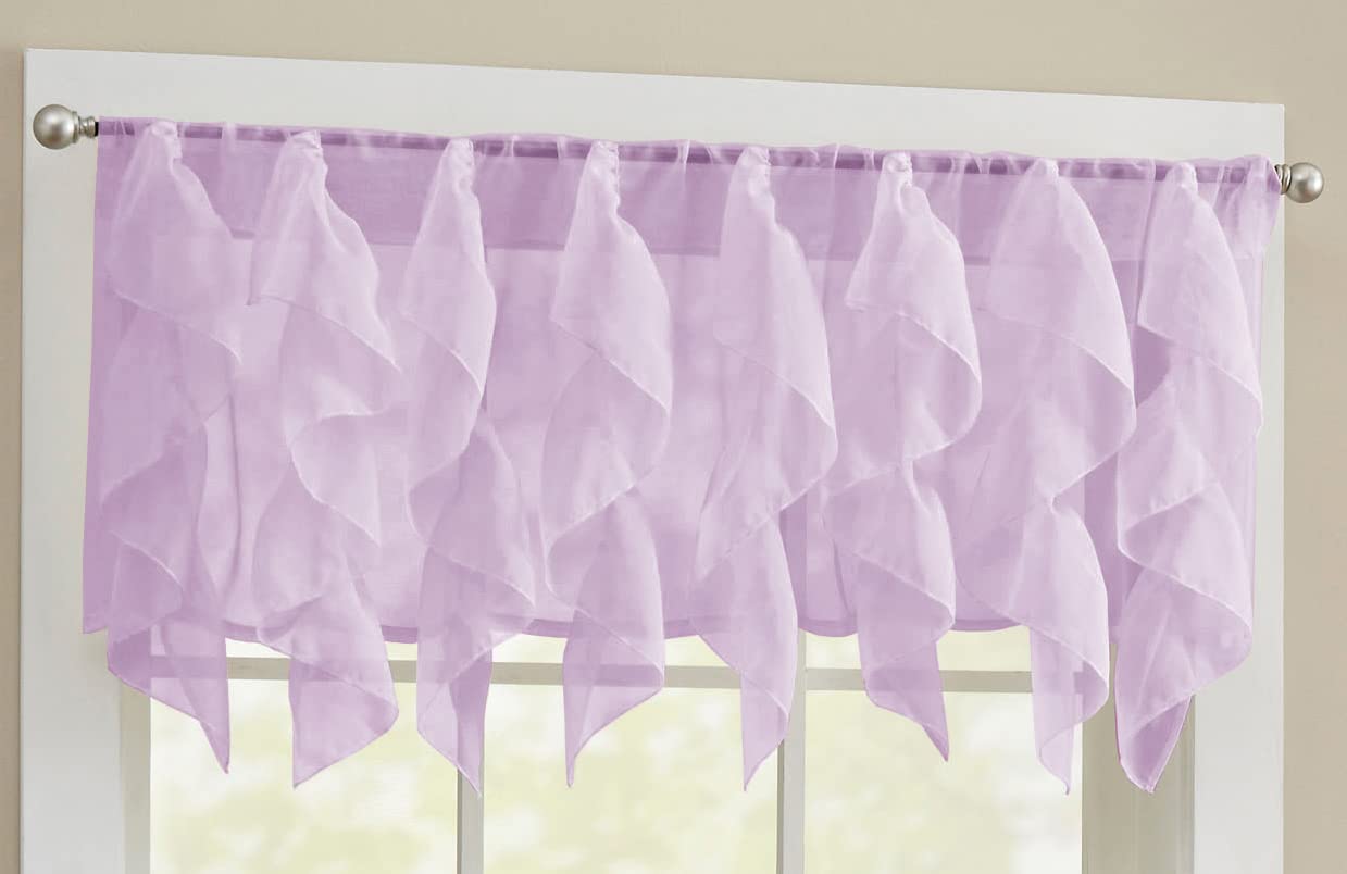 Veritcal Ruffled Kitchen Curtain Sheer Cascading Ruffle Waterfall Window Treatment - Choice of Valance, 24" or 36" Tier, & Kit