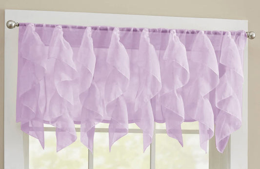 Veritcal Ruffled Kitchen Curtain Sheer Cascading Ruffle Waterfall Window Treatment - Choice of Valance, 24" or 36" Tier, & Kit