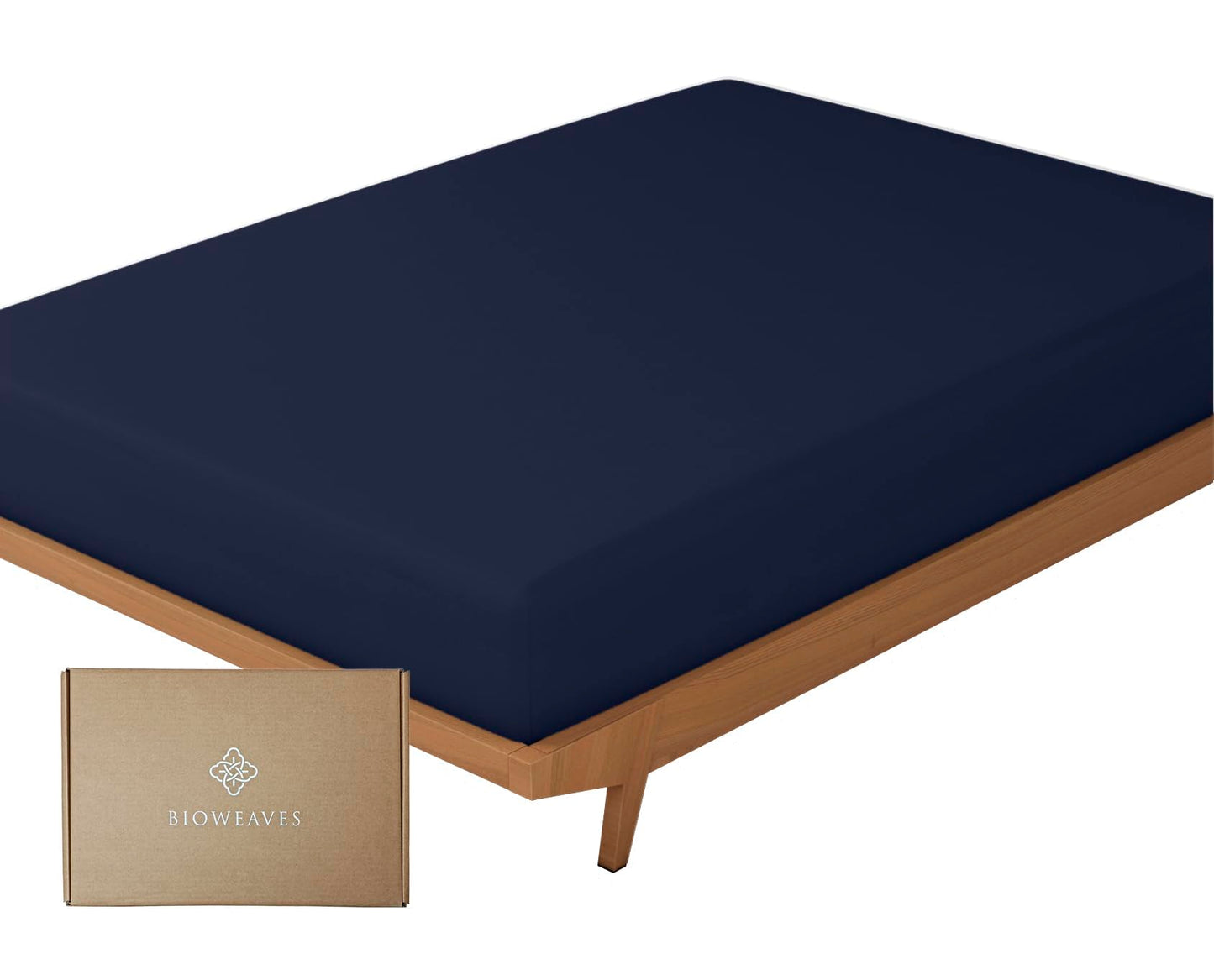 BIOWEAVES 100% Organic Cotton 1 Fitted Sheet Queen Size Only | 300 Thread Count Sateen Weave GOTS Certified with Deep Pocket - Navy Blue