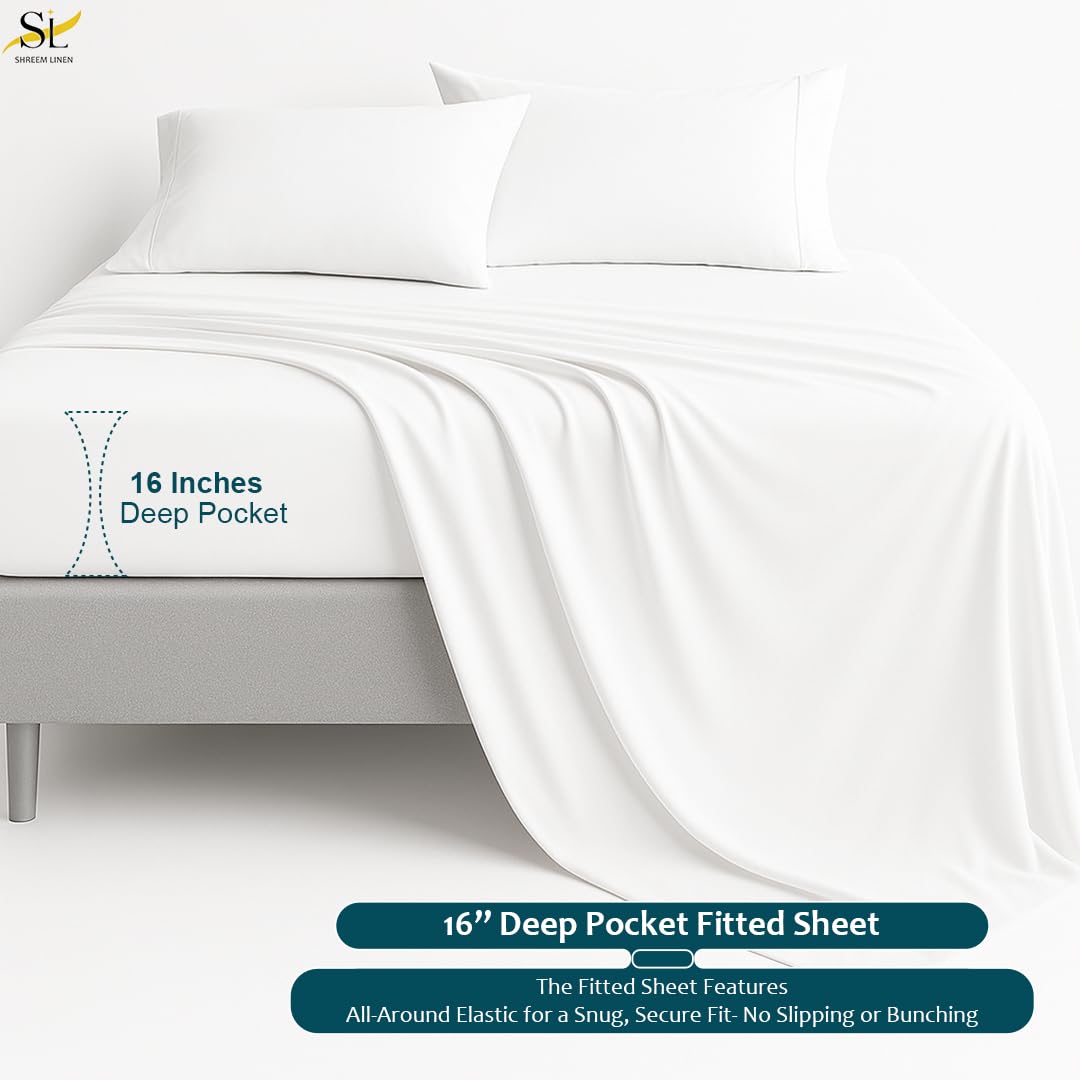 King Sheet Set - 4 Piece Ultra Soft Brushed Microfiber Bed Sheets - 15" Deep Pockets, Wrinkle-Free & Breathable for a Secure Fit Sheets & Pillowcases (King, White)