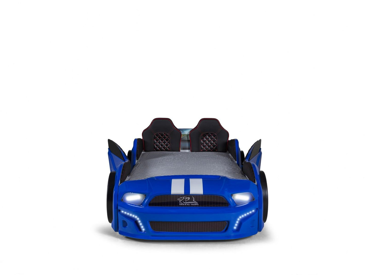 Luxury Race Car Bed for Kids – LED Lights, Sports Car Design, Sound Effects, Twin, Ergonomic & Comfortable Sleeping Experience (Blue)