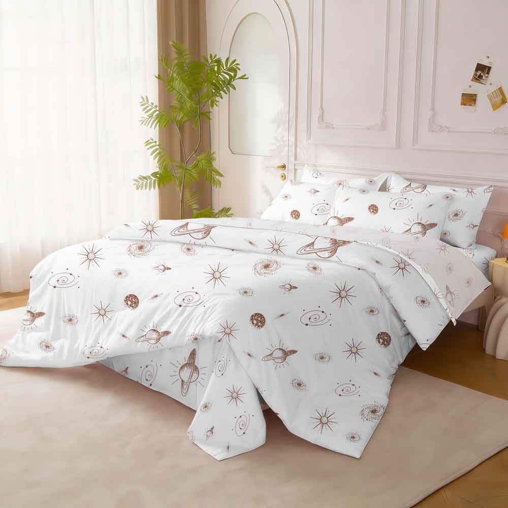 SDY 7Piece Galaxy Bedding,Space Comforter Twin and Sheet Set for Kids,Girls, Boys,Include 1Comforter，1Fitted Sheet，1Flat Sheet，2Pillowcases2 PillowShams