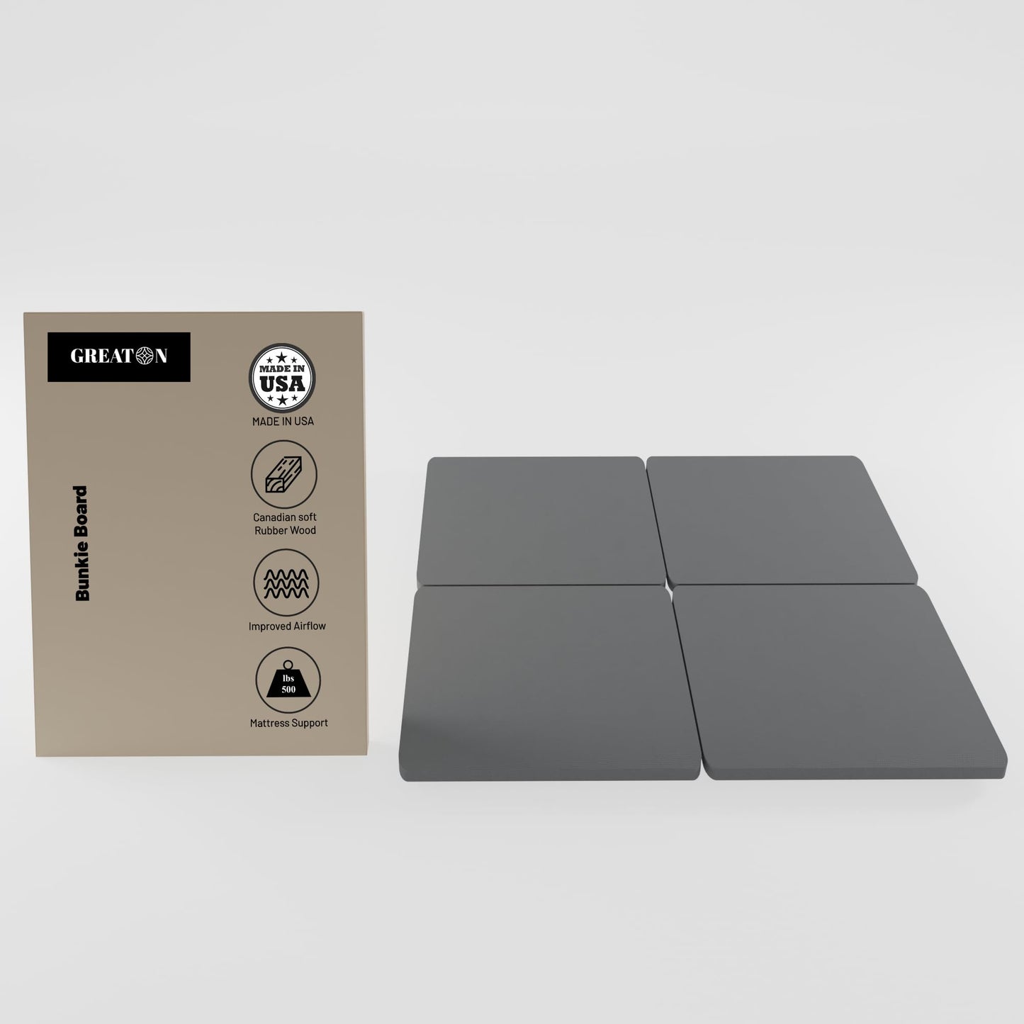 Greaton, 1.5” Split Wood Bunkie Board for Mattress/Bed Support - Fully Assembled, Low Profile Support-Design, Queen(Fold), Gray.