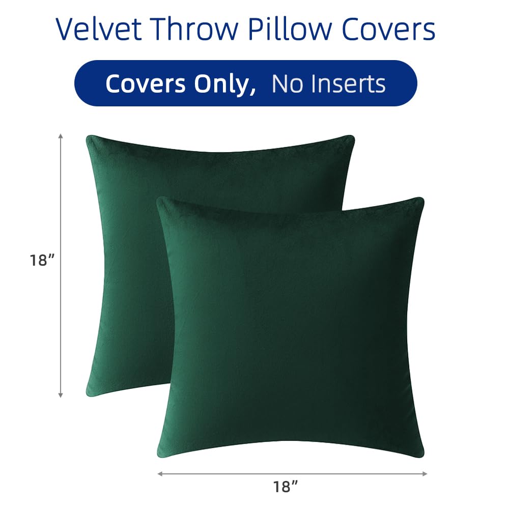 QUORGVES Dark Green Velvet Throw Pillow Covers 18x18 Inch Set of 2