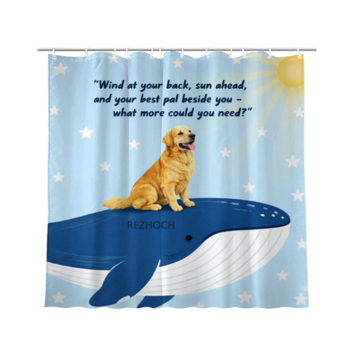 REZHOCH Funny Whale Golden Retriever Shower Curtain 72x72Inch Cute Animal On Whale Ocean Sunny Home Bathroom Decor Art Waterproof Fabric All Season Bath Bathtub Set with 12 Hooks