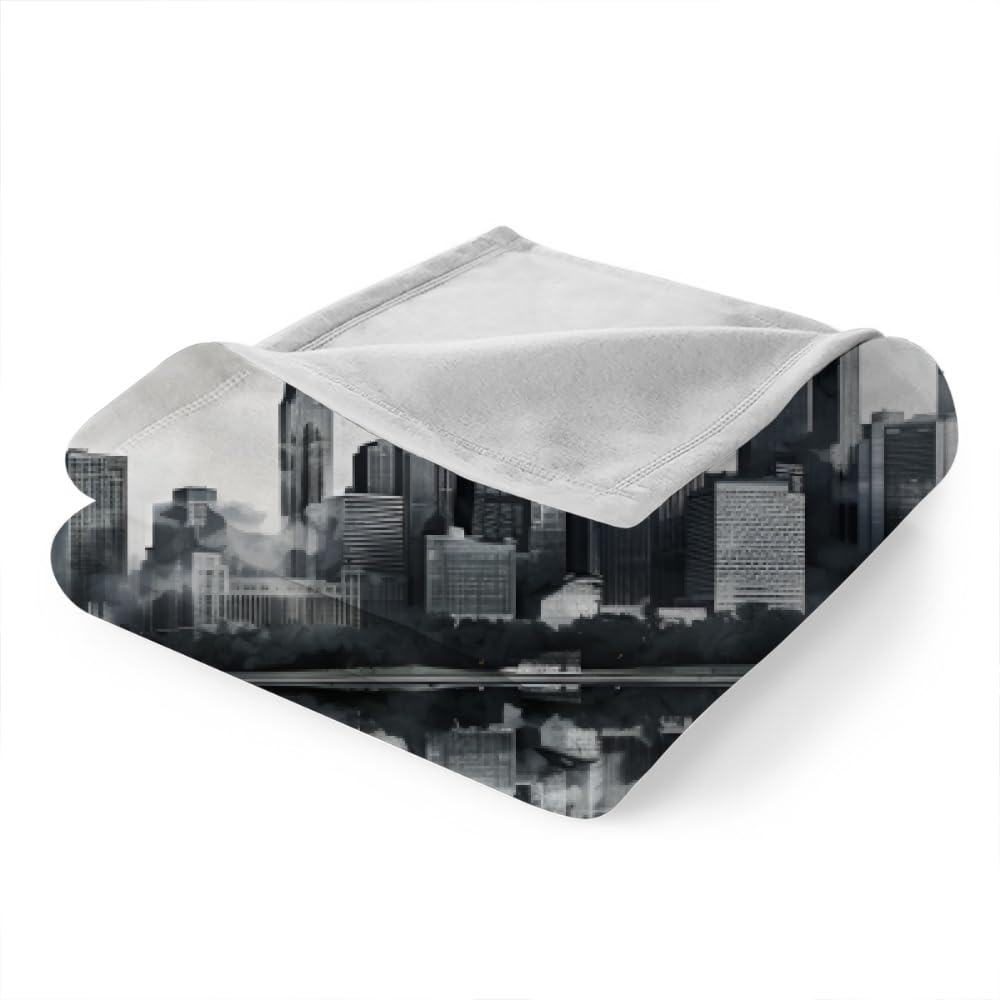 PAOABIU City Skyline Blanket Throw, Metropolis Panorama Throw Blanket for Couch, Modern Breathable Bed Throw, Grey Multicolor Lightweight Fleece Blanket Kids 30"x 40" Camping & Travel Blanket