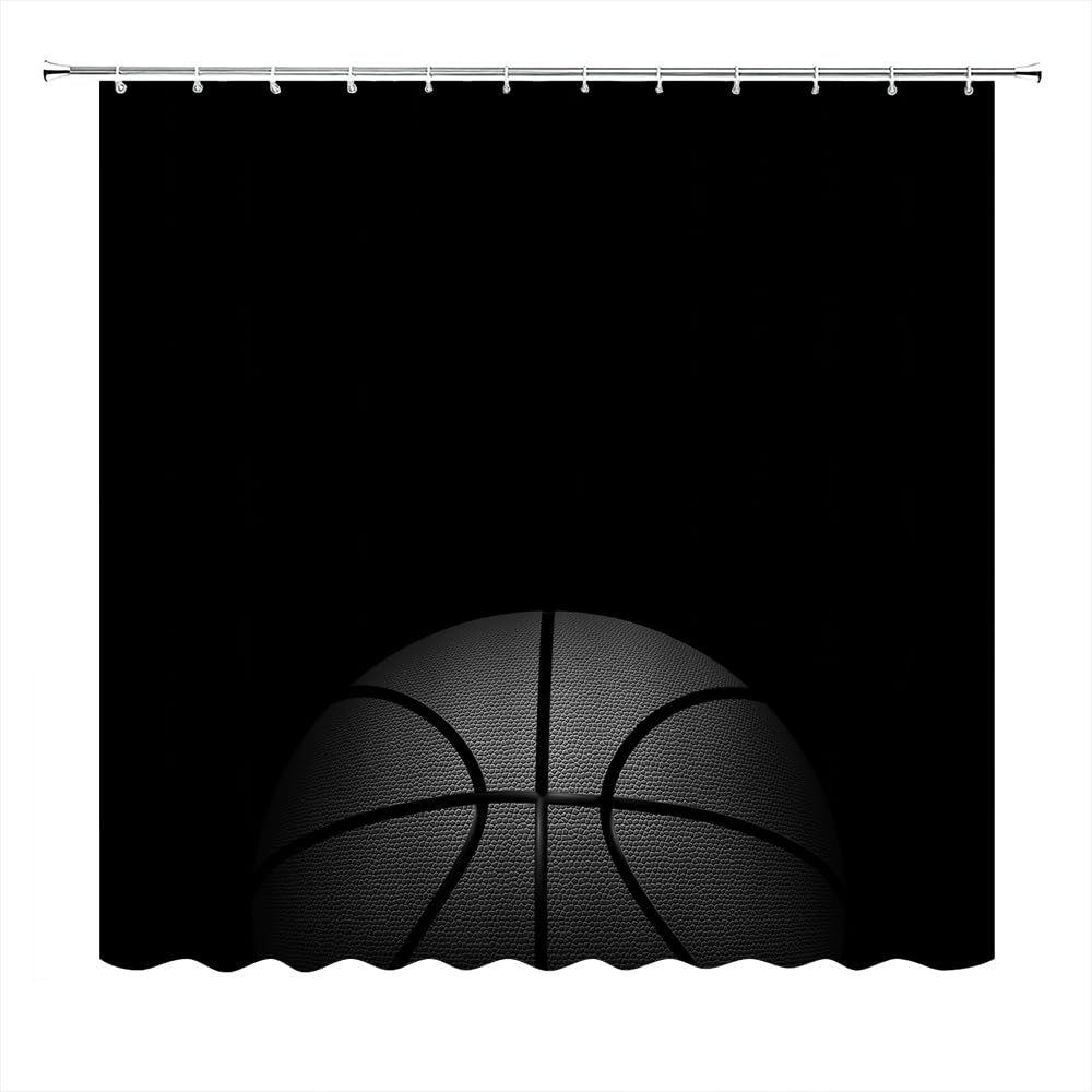 Basketball Theme Shower Curtain Game Bathroom Curtains Black and Gray Basketball Bath Curtain Sports Curtains L 72" W 72"