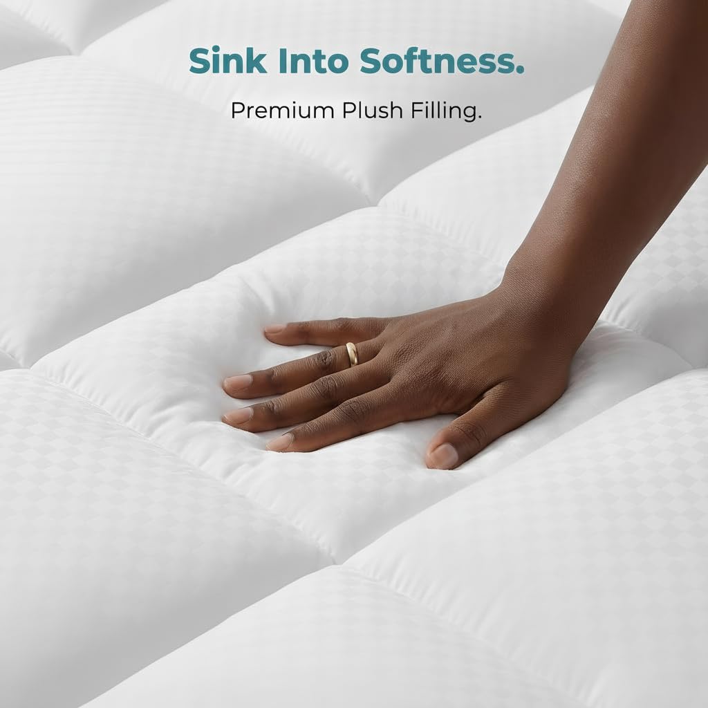 Bahalden Queen Size Quilted Fitted Mattress Pad with Deep Pocket 8-21" - Cooling Breathable Pillow Top Mattress Topper & Protector, Machine Washable, White, 60x80 Inches