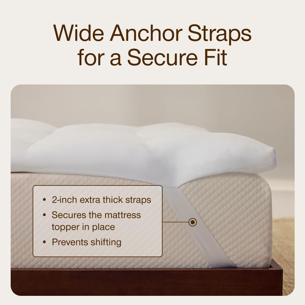 Coop Home Goods Essence Down Alternative Mattress Topper Twin, Plush 2-Inch Gusset and Baffle Box Design for Even Support and Comfort, Premium Bed Topper for Pressure Relief, Oeko-TEX Certified