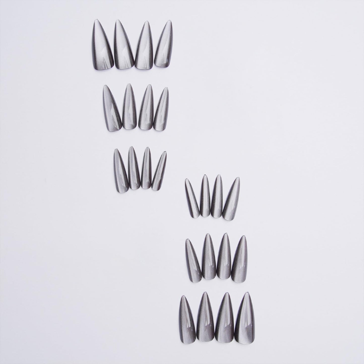 SINHOT Stiletto Press on Nails - Long Fake Nails, Glossy Finish, Bling Gray Cat Eye, DIY Artificial False Nail Art - 24 Pcs Nail Kit with Glue