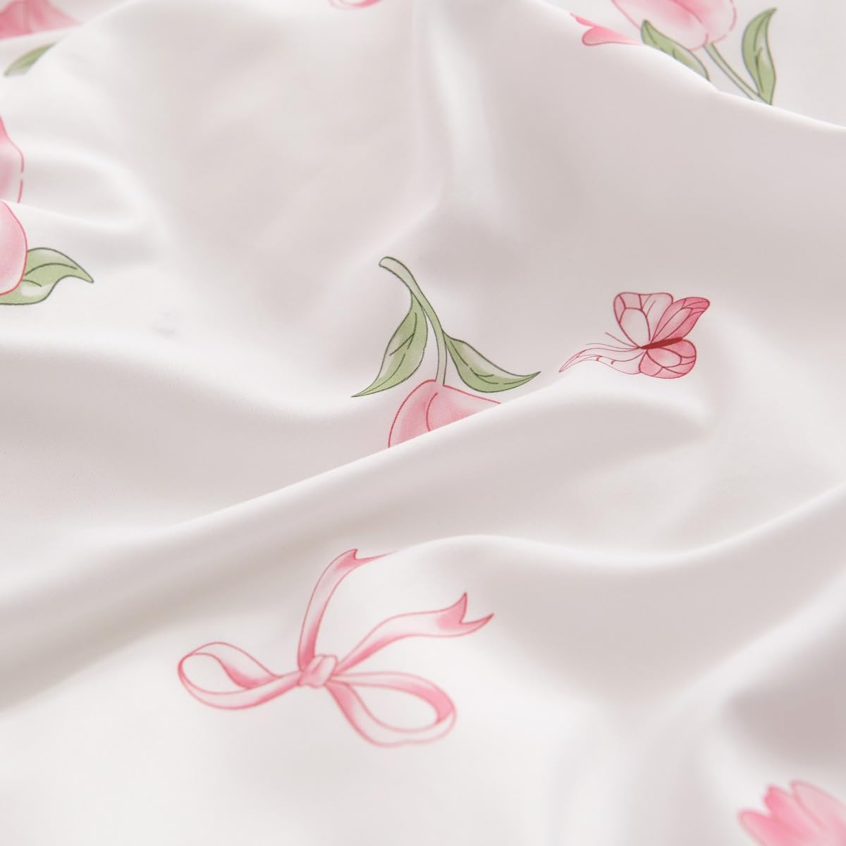 Erwinmu Floral Comforter Set King Size - 3 Pieces Pink White Floral Tulips Bow Comforter Bedding Sets Reversible Pattern,King Bed in a Bag with Flowers Comforter and 2 Pillowcases
