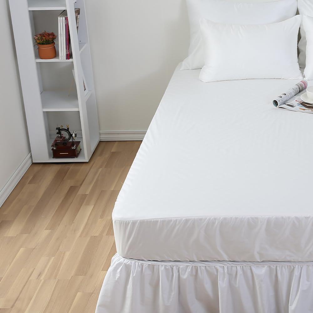 100% Waterproof Mattress Pads – Soft Polyester Surface with Full Elastic Skirt & Durable TPU Backing – Noiseless, Breathable, Washable Cover for Bed Protection (Queen)