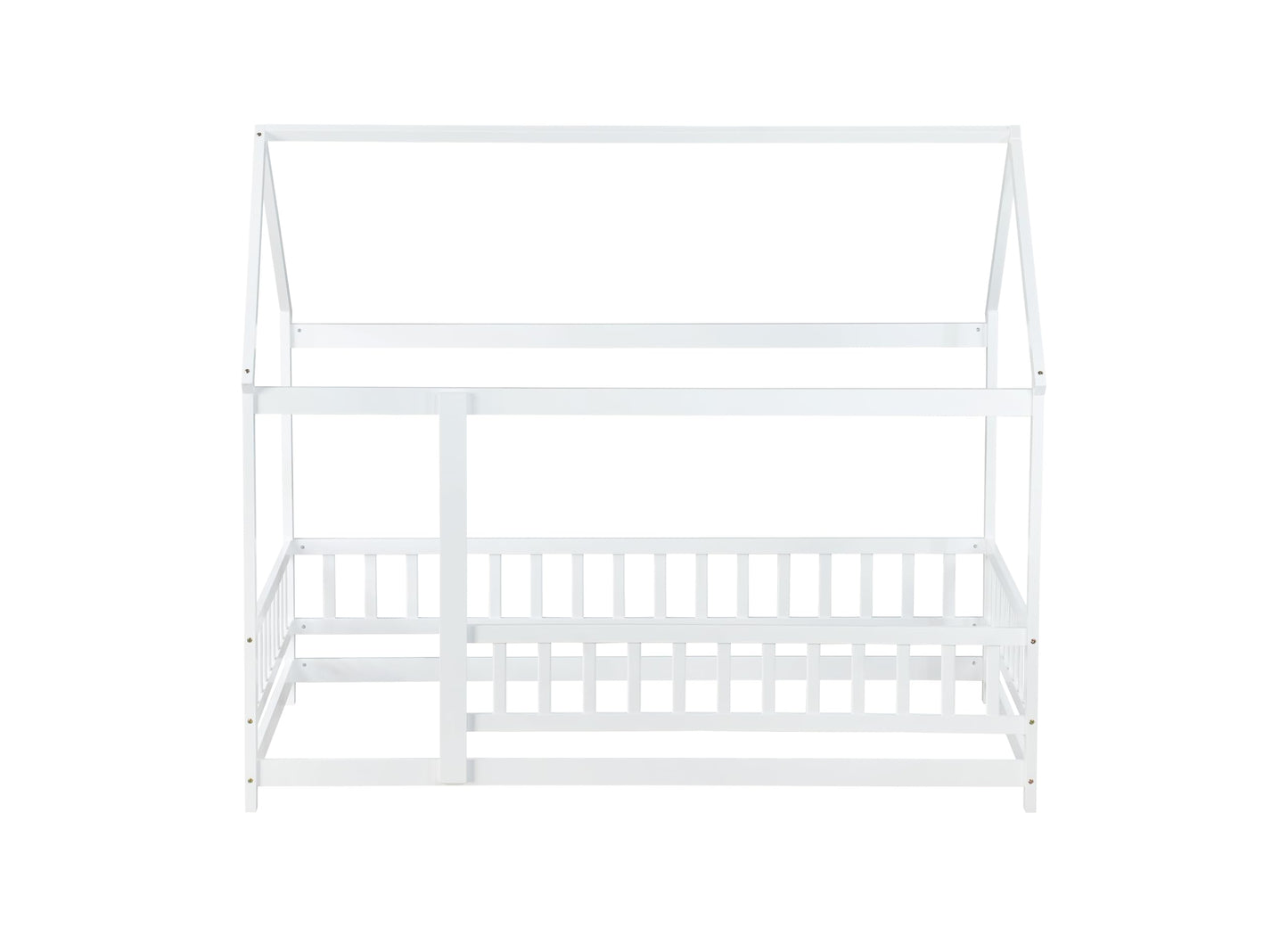 PVWIIK Twin Montessori Floor Bed with High Rails & Roof for Kids Bedroom,High Rails Bed Frame with Fence,No Box Spring Needed, White