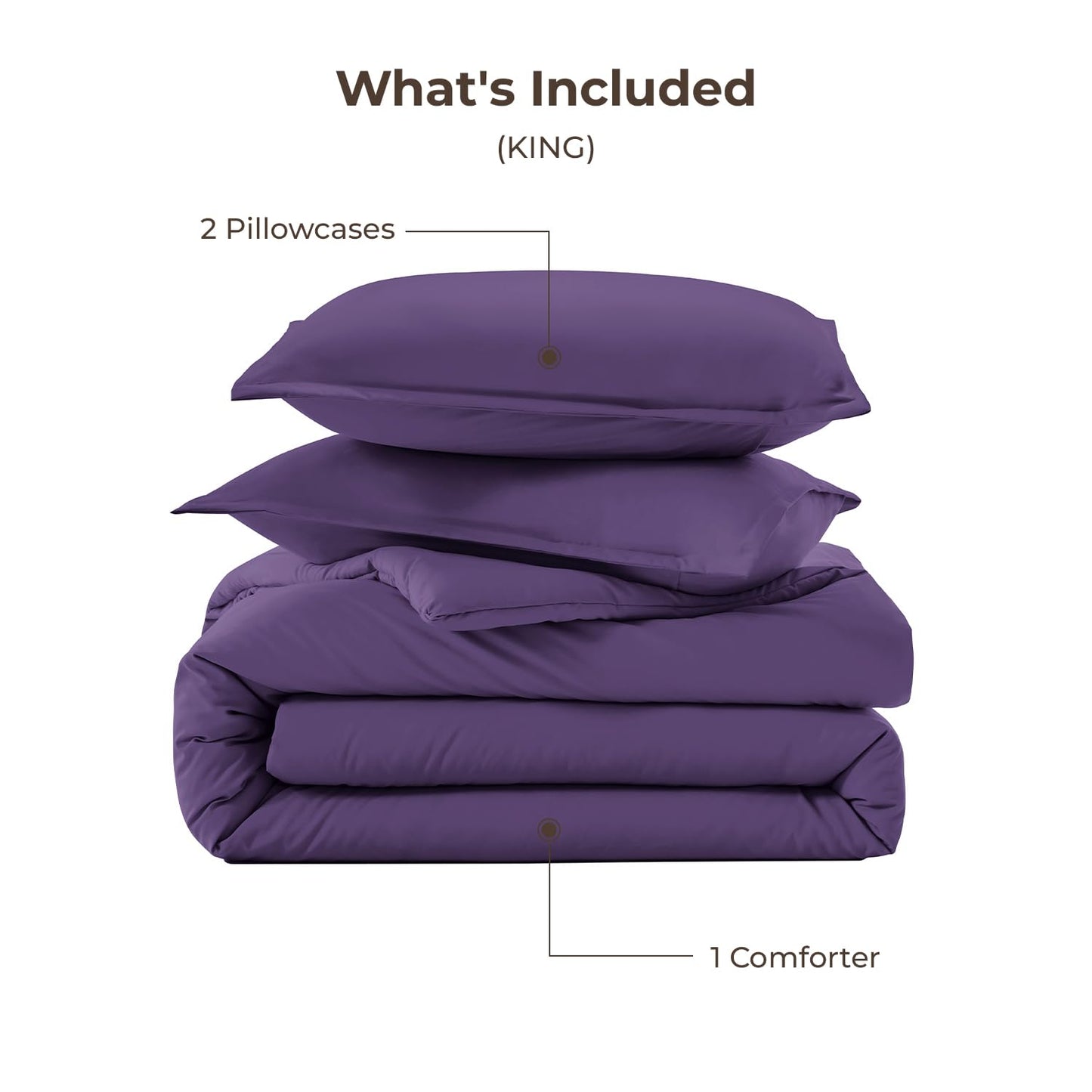 Litanika Dark Violet Purple Comforter Set King Size, 3 Pieces Lightweight Solid Bedding Comforter Set, All Season Fluffy Bed Set (104x90In Comforter & 2 Pillowcases)