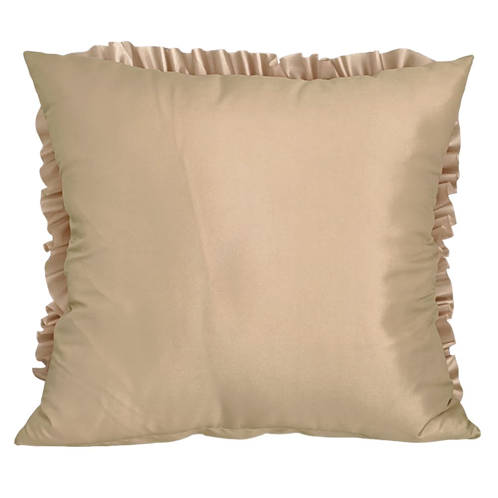 Bella's Giftshop Beige Taupe Ruffle Decorative Throw Pillow Covers 18x18 Inch for Bed Sofa Couch, Handmade 3D Faux Silk Accent Pillow case, Boho Living Room Decor