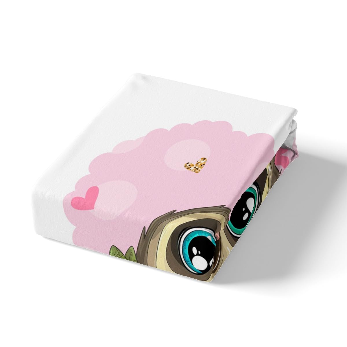 Kids Cute Sloth Fitted Sheet Cartoon Sloth Printed Bedding Set for Boys Girls Children Flowers Pink Heart Bed Sheet Set Lovely 3D Animal Theme Bed Cover Room Decor Twin Size 2Pcs