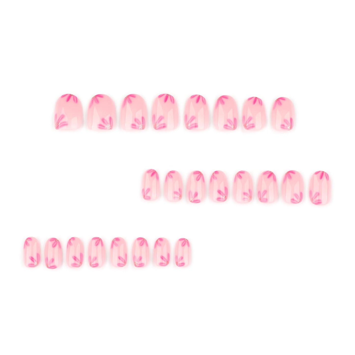 Short Oval Press On Nails with Pink Floral Design, Nude Pink Translucent Fake Nails Glossy Full Cover Acrylic Nails, Elegant Flower Stick On Nails Reusable False Nails for Women Girls