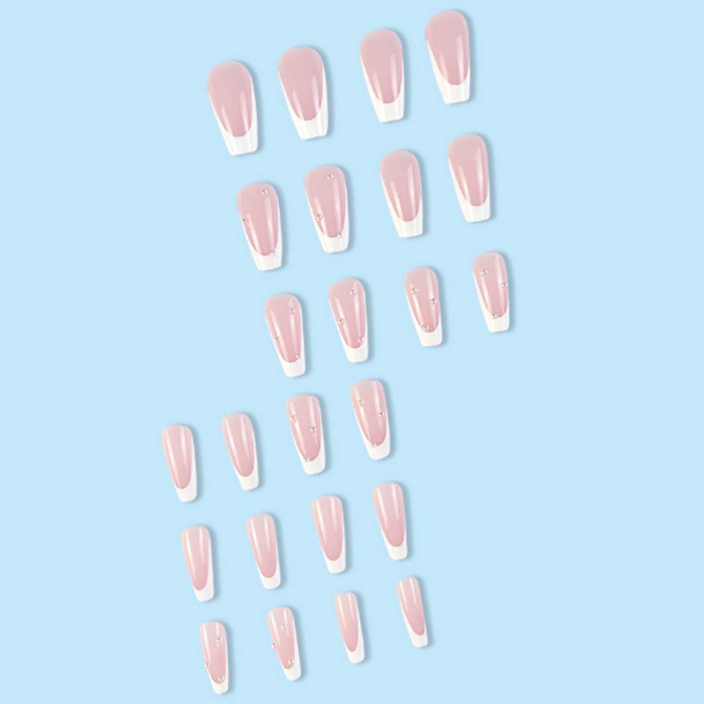 Gifiky White French False Nails Long Coffin Press on Nails Cute Pearls Nails Tips Acrylic Ballerina Fake Nails for Women and Girls 24Pcs