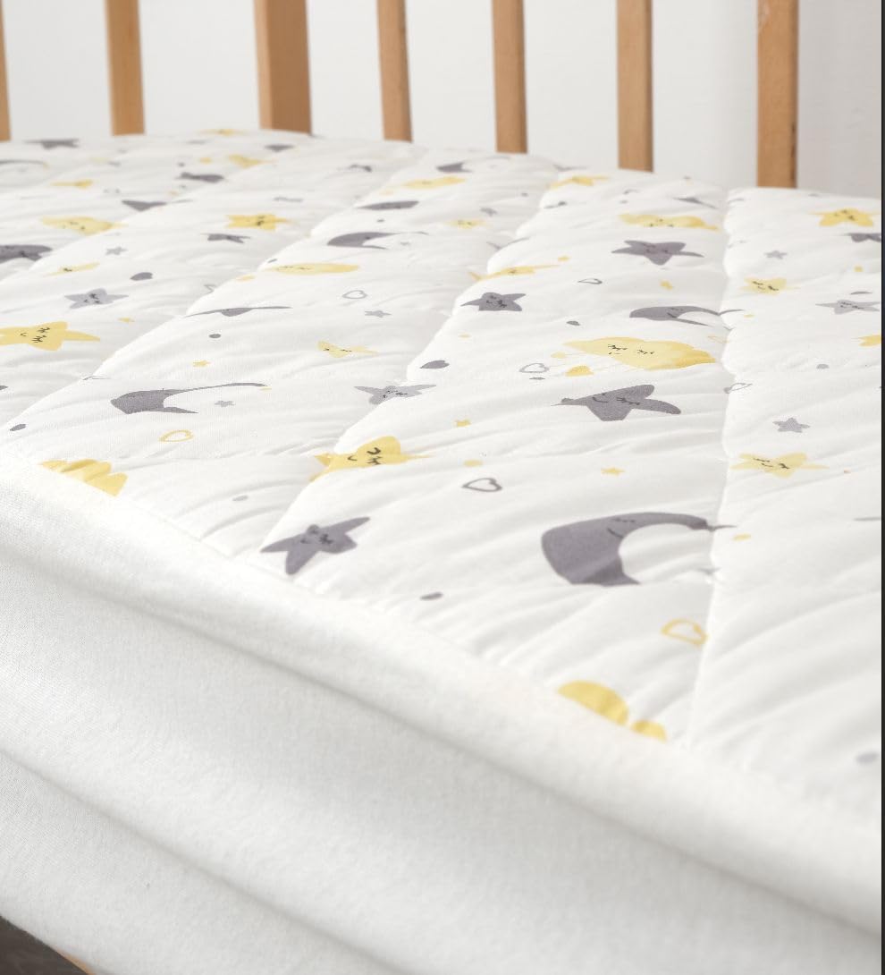 Waterproof Crib Mattress Protector Sheets,%100 Cotton Fabric, Absorbent Crib/Toddler Mattress Protector, Quilted, Certified, Noiseless Machine Wash, Moon&Star Pattern 52"x28" (Small Single, 1, Pack)