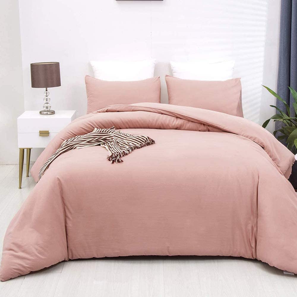 KAREVER Blush Pink Comforter Set Women Full Size Bedding Quilt Set Girls 3 PCs Bed Set Durable Breathable Blanket