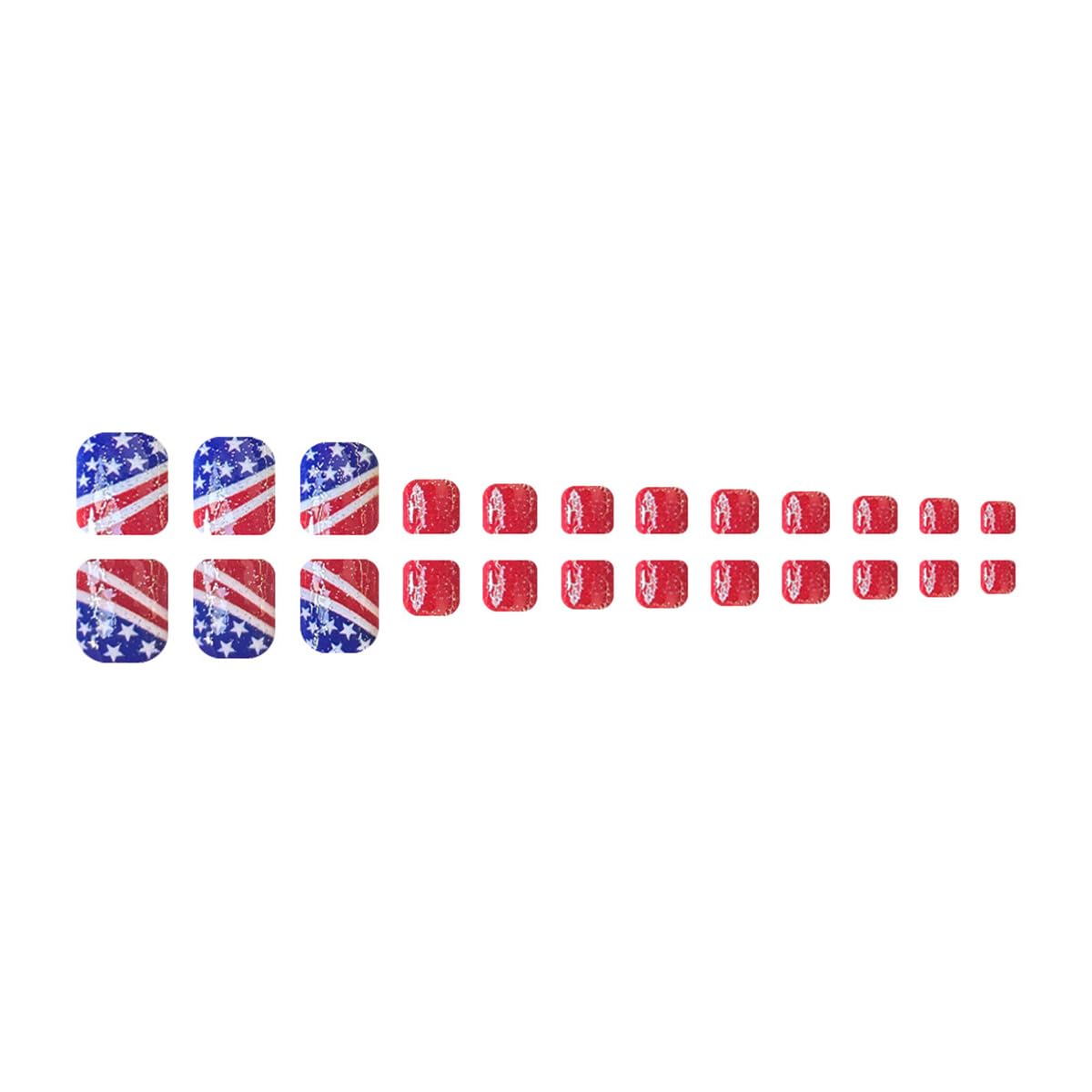 Independence Day Press on Toenails Short Square Fake Toe Nails Glitter Red Acrylic Toe Nails Full Cover American Flag Designs 4th of July Press Ons Artificial False Toenails for Women and Girls 24Pcs