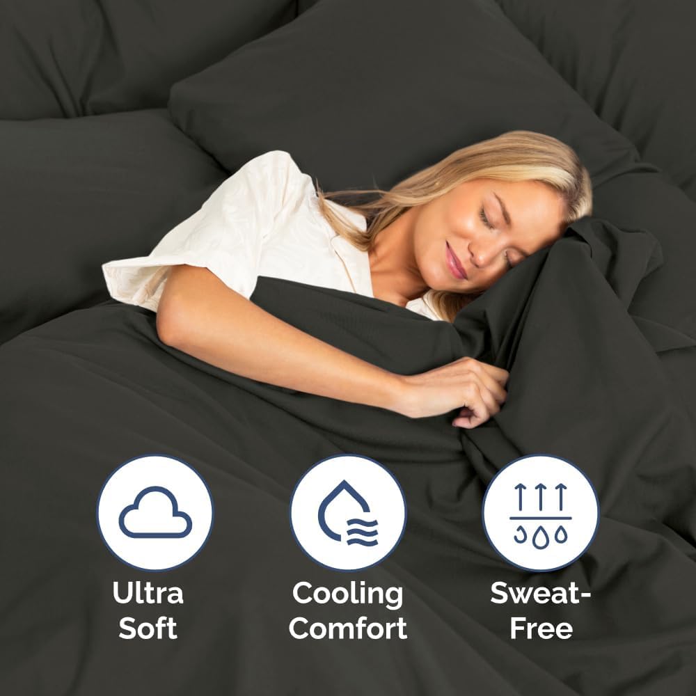 Queen Size 4 Piece Sheet Set - Comfy Breathable & Cooling Sheets - Hotel Luxury Bed Sheets for Women & Men - Deep Pockets, Easy-Fit, Extra Soft & Wrinkle Free Sheets - Charcoal Oeko-Tex Bed Sheet Set