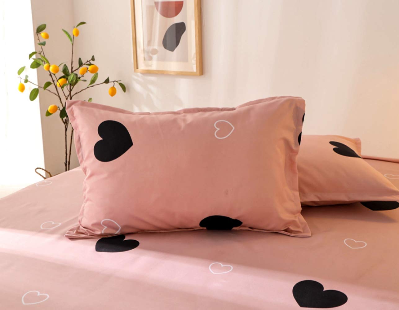 Girls Cute Heart Pattern Fitted Sheet for Kids Twin Size Lovely Pink Black Bedroom Decor Bed Sheet Set Girly Cartoon Love Geometric Bedding Set Children Modern Design Bed Cover with 1 Pillow Case