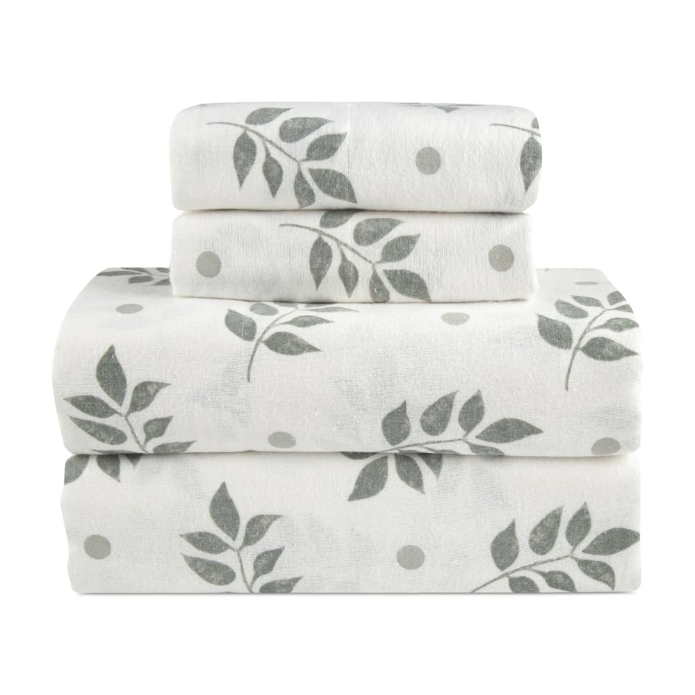 Flannel Sheets Queen Size Rich Cotton -High GSM Flannel Bed Sheet Deep Pockets - Warm & Cozy Flannel Sheet Set for All Seasons (Washy Leaf)
