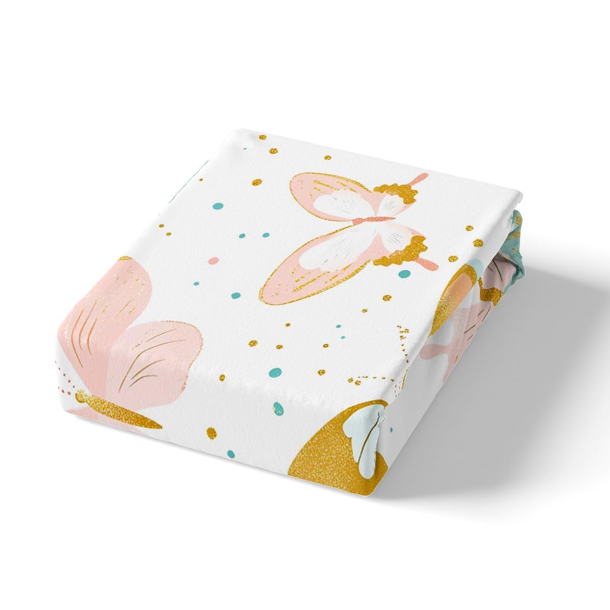 Feelyou Kids Butterfly Fitted Sheet Full Size, Rainbow Bed Sheet Set Boys Girls Butterfly Floral Bedding Set Glitter Teens Bed Cover Bedroom Decor Lightweight Bed Set (No Flat Sheet)