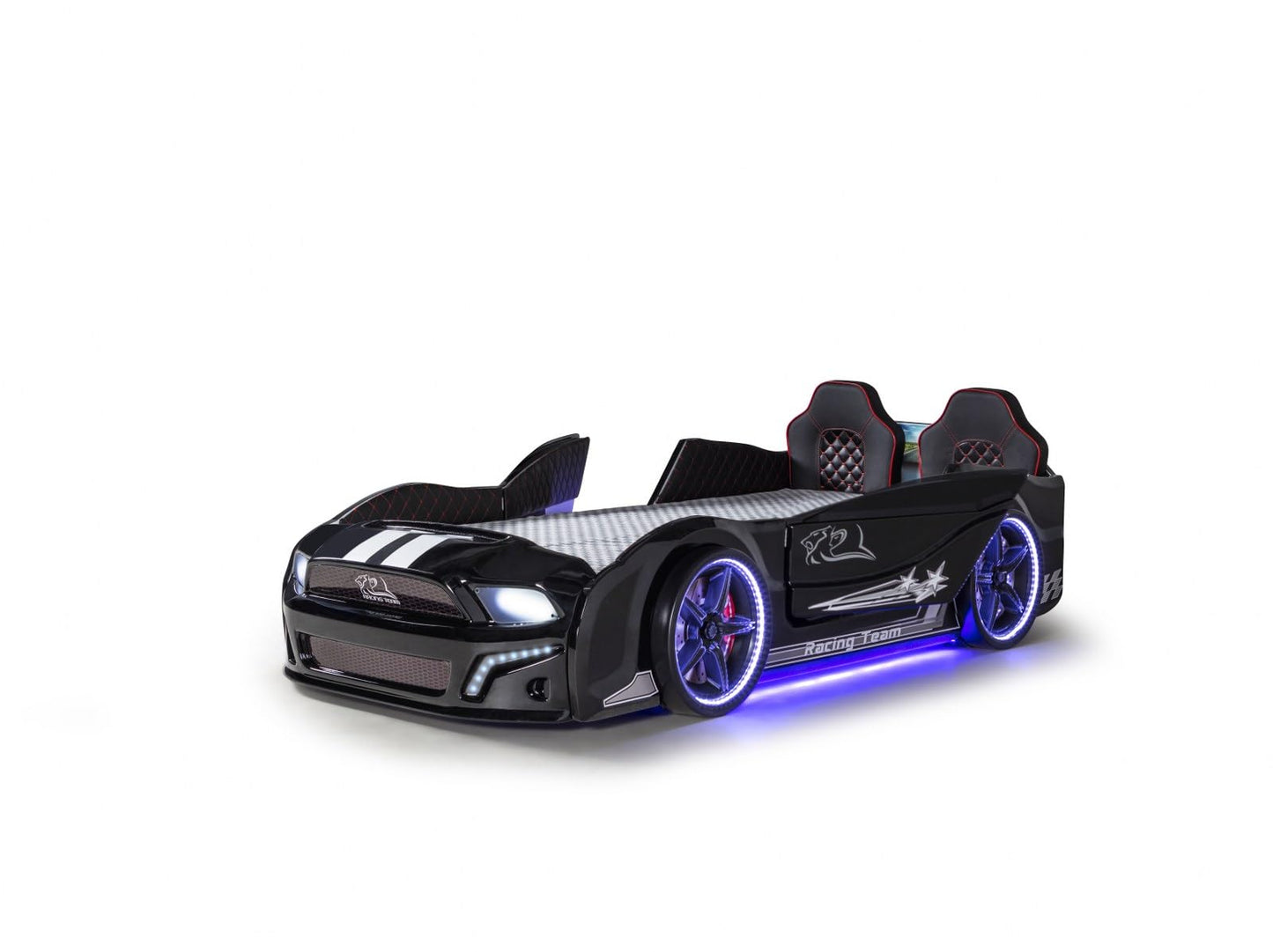 Race Car Bed for Kids, Twin XL Size, LED Lights, Sports Style Design, Black