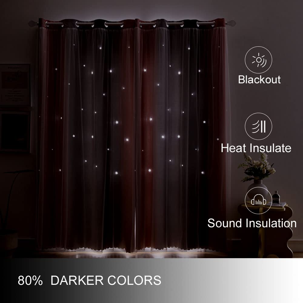 ZHUHAN Ombre Rainbow Blackout Curtains for Kid Girls Bedroom Living Room Darking Stripe Double Layer Star Cut Out Wall Home Decor Gradient Grommet Window Curtains （Pink Grey 52W x 72L