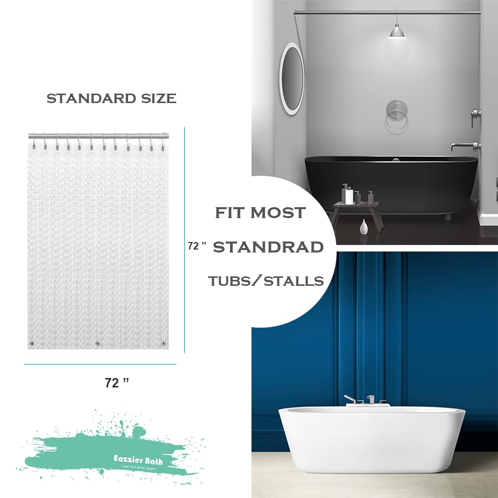 Eazzier Bath 3D Crystal Clear Plastic Shower Curtain Liner, 72x72 Inch Thin Lightweight Ice Cube Plastic Bathroom Shower Showroom Inner Curtain with Rustproof Metal Grommet Holes and Weighted Magnets