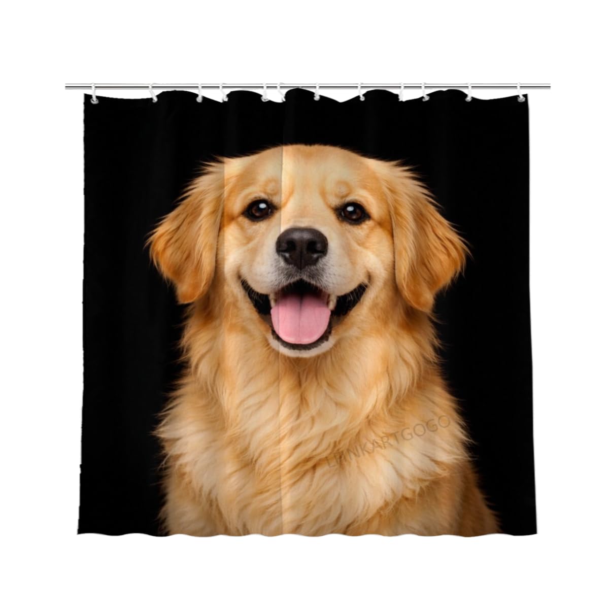 LFINKARTGOGO Golden Retriever Shower Curtain 72x72 Inch with 12 Hooks Funny Farm Animal Bathroom Decor Black Background Waterproof Washable Polyester Bath Curtain