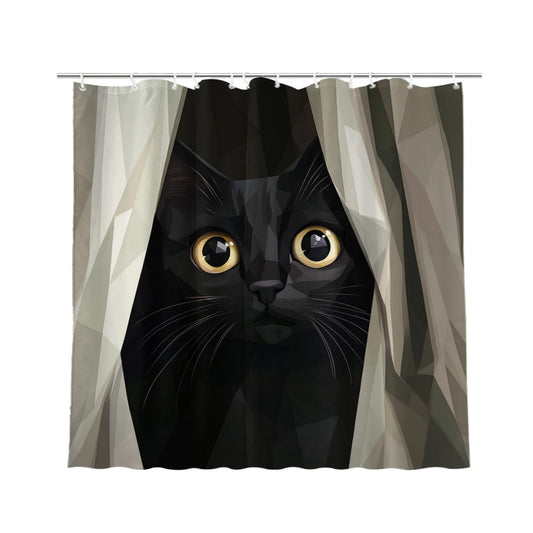 KEEPAEON Funny Cute Black Cat Shower Curtain, Funny Animals Lovers Gift Bathtub Curtains Set, Vintage Country for Restroom Waterproof Bathroom Decor with 12 Hooks, 72x72 Inches