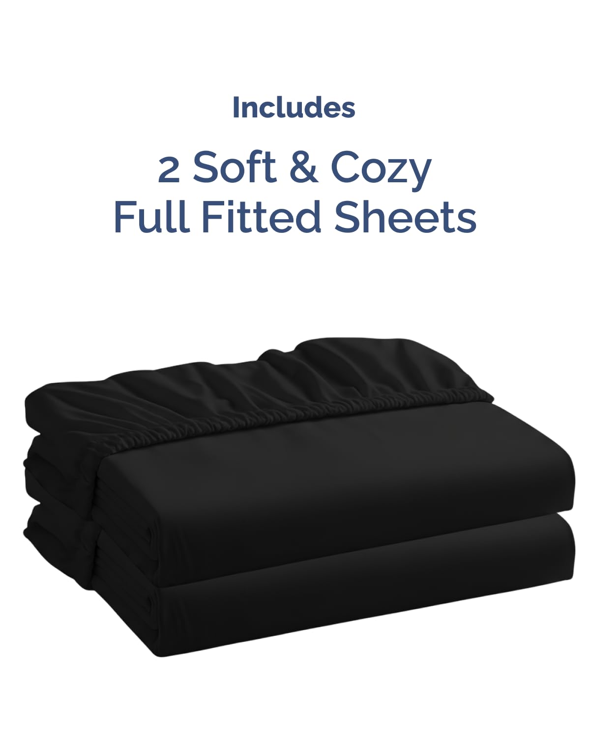 Full Size Fitted Bed Sheet - Pack of 2 Single Fitted Bottom Sheet Only - Fits Mattress Up to 16" Deep Pockets - Extra Soft, Breathable & Cooling - Hotel Quality, Fade, Shrink & Wrinkle Free - Black