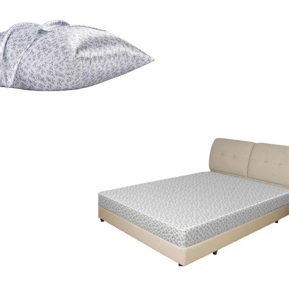 3pcs Satin Bedding Bundle: Fitted Sheet & 2 Pillowcases, Queen Size, Dark Blue Floral, Ultra Soft & Easy Care