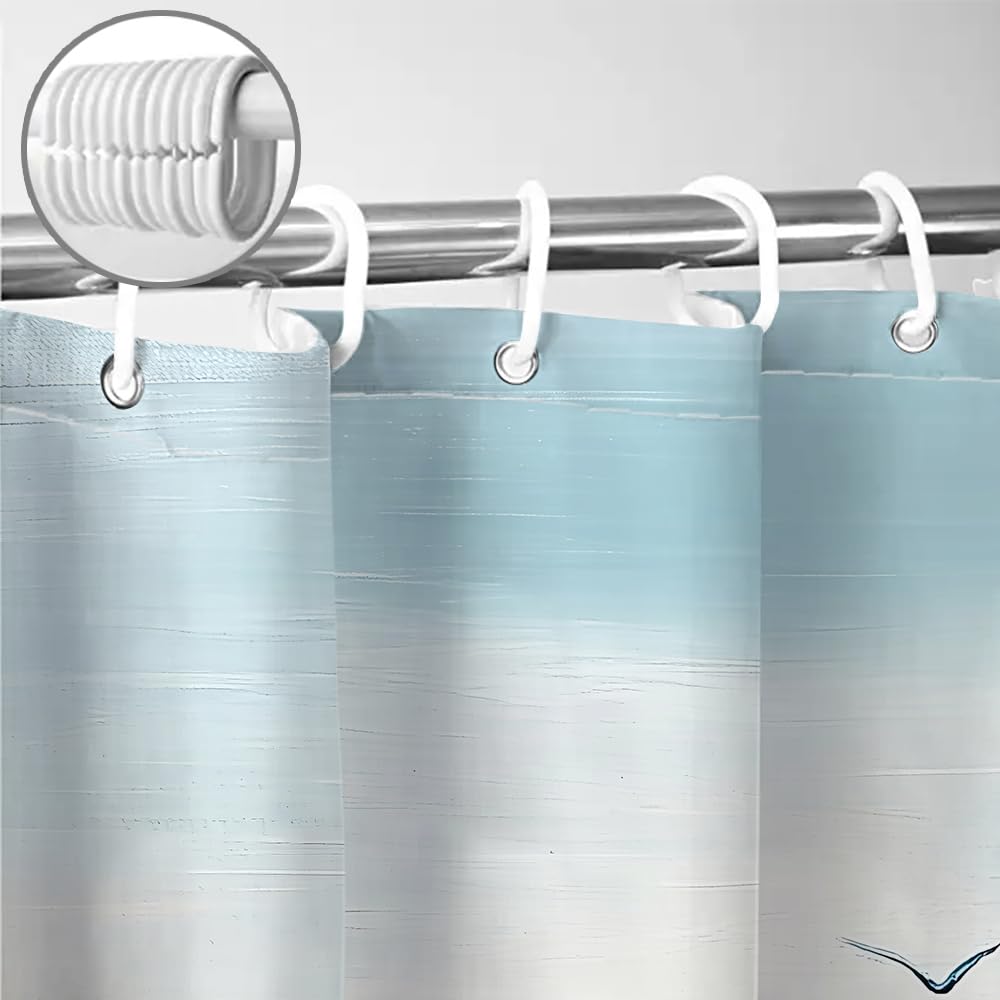 Sanzugh Ocean Beach Shower Curtain, Summer Coastal Abstract Blue Teal Beachy Themed Fabric Shower Curtains Set for Bathroom Decorative with Hooks 72 X 72 Inch Tropical Hawaii Sea Wave Bath Decor