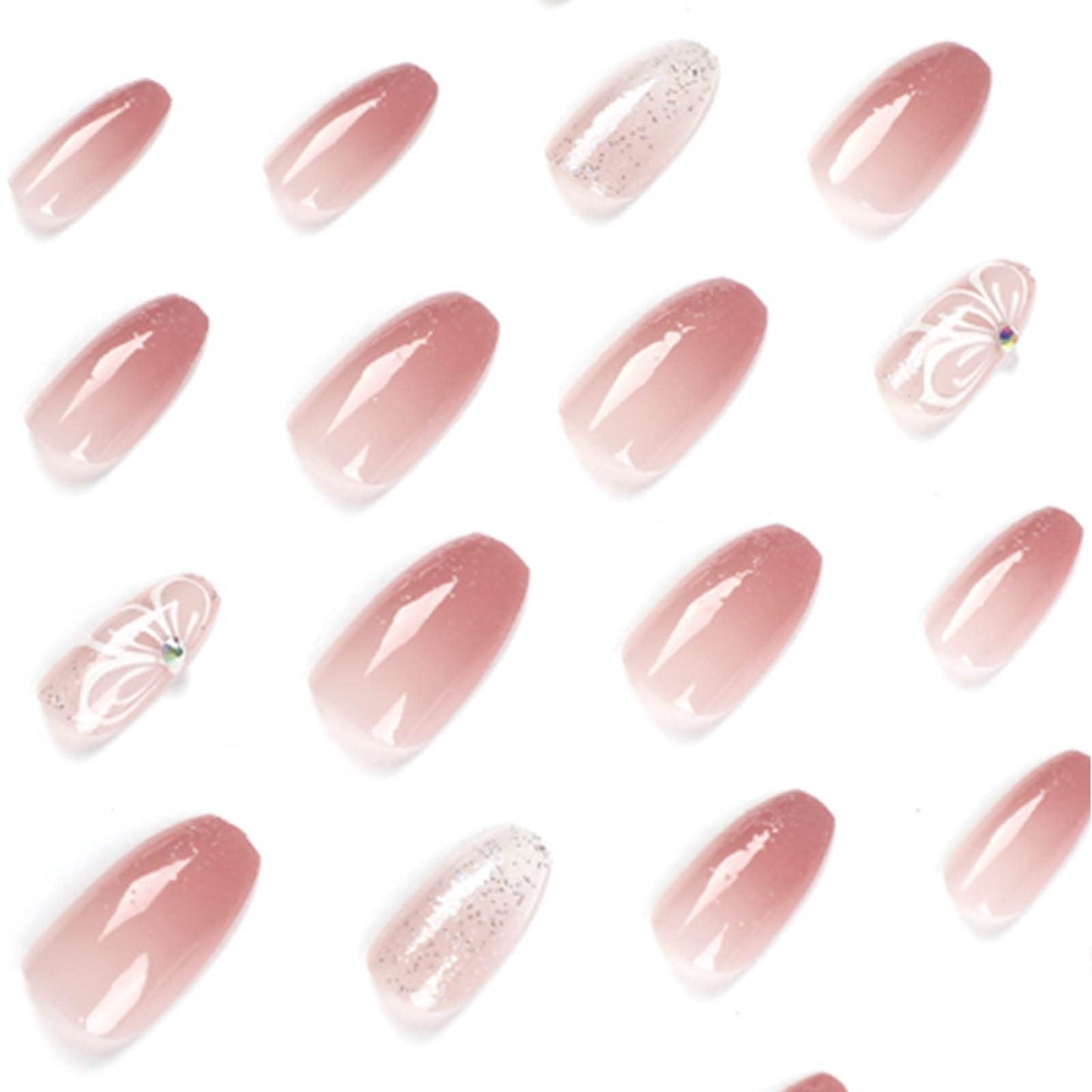 YoYoee Coffin False Nails Long Press on Nails Butterfly Gradient Fake Nails Acrylic Full Cover Bling Nails Tips for Women and Girls 24Pcs