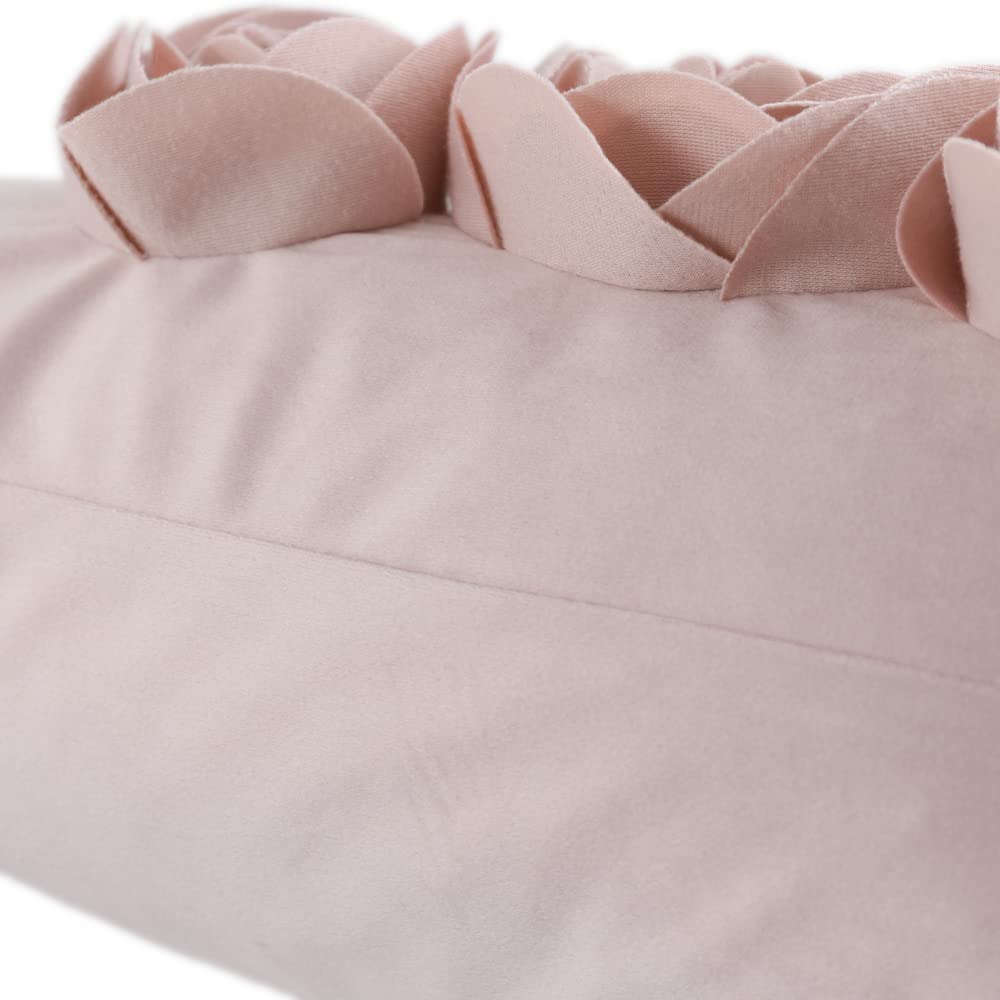 JWH 3D Flower Throw Pillow Cover Decorative Handmade Floral Pillow Case Soft Velvet Pillowcase Lumbar Cushion for Bed Living Room Chair Couch Decor Shams 12x20 Inch Rose Gold