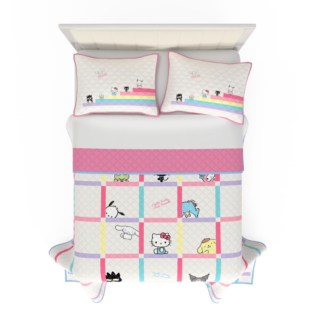 Sanrio Hello Kitty & Friends Holiday & Christmas 3 Piece Quilt & Pillow Sham Set, Full Size 88" x 92", (Officially Licensed Product) by Franco