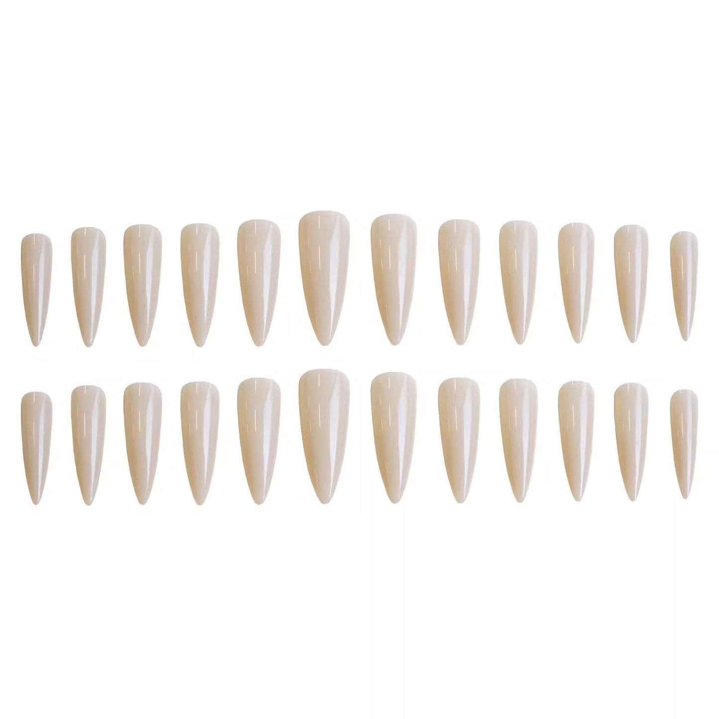 SINHOT Stiletto Press on Nails - Long Fake Nails, Glossy Finish, Nude Natural Design, DIY Artificial False Nail Art - 24 Pcs Nail Kit with Glue
