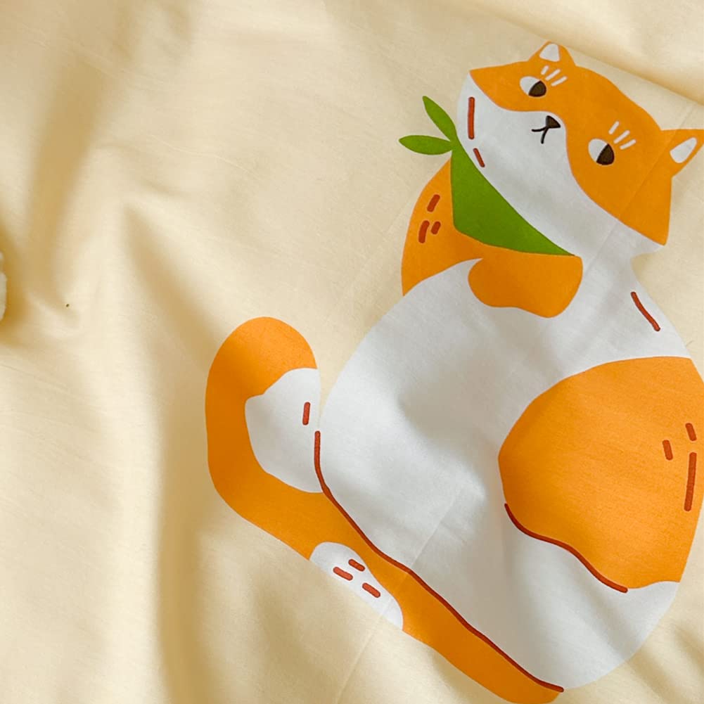 LIWHENHAO Cats Duvet Cover Set Twin 100% Cotton Bedding Cartoon Cute Cat on Orange 1 Kawaii Animal Comforter Cover Zipper Closure 2 Pillowcases for Kids Girls Boys